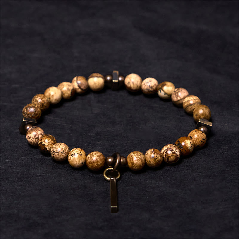 Braccialetto portafortuna in rame con design anticato Buddha Stones