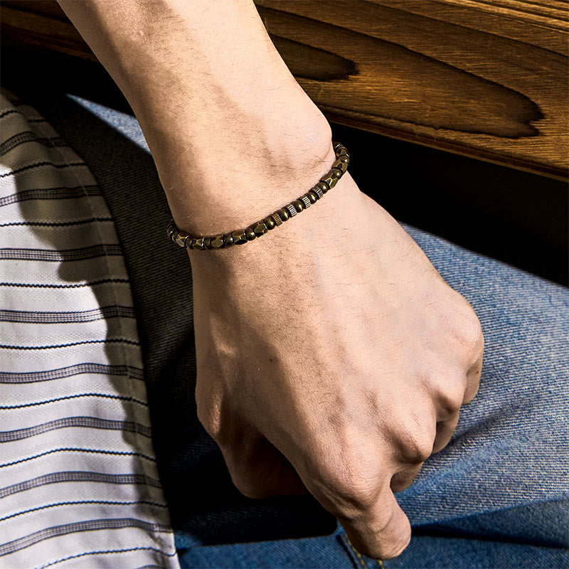 Bracciale portafortuna in ottone e rame con design irregolare e retrò, effetto anticato, Buddha Stones