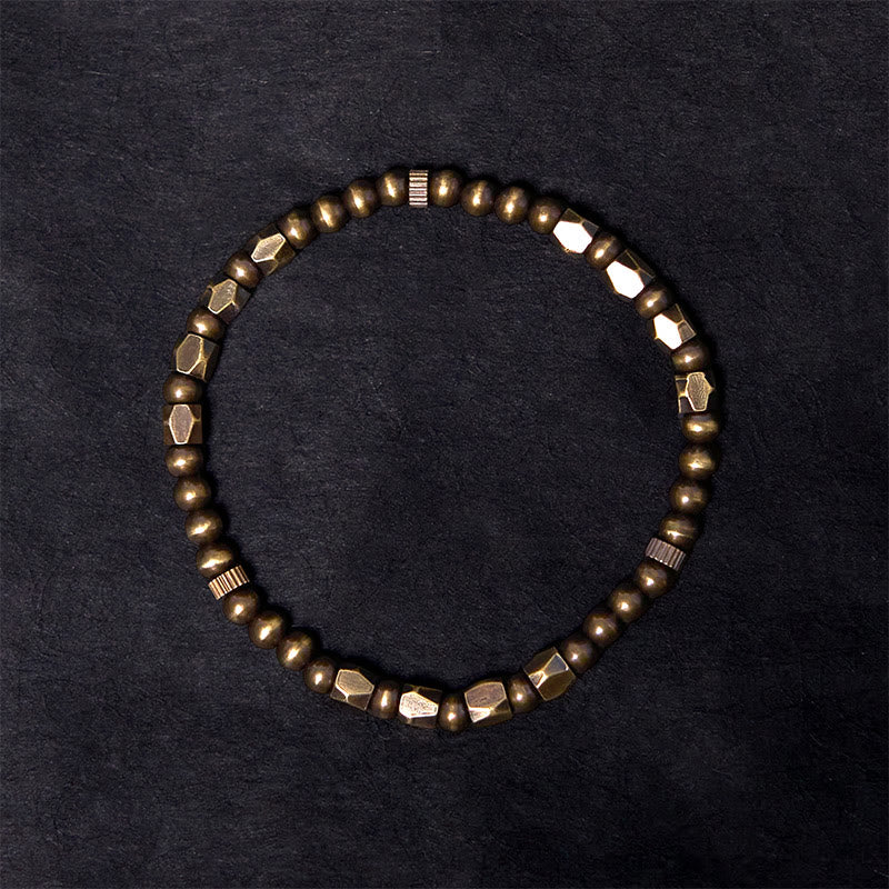 Braccialetto della ricchezza con perline di ottone e rame, stile vintage e semplice, in stile Buddha Stones