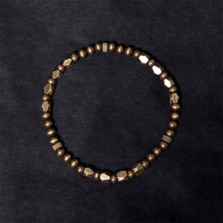 Braccialetto della ricchezza con perline di ottone e rame, stile vintage e semplice, in stile Buddha Stones
