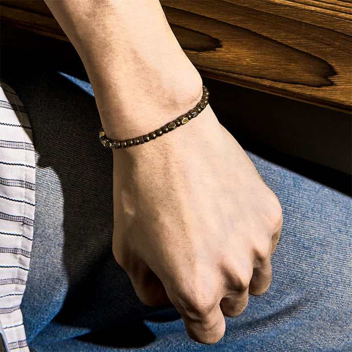 Braccialetto della ricchezza con perline di ottone e rame, stile vintage e semplice, in stile Buddha Stones