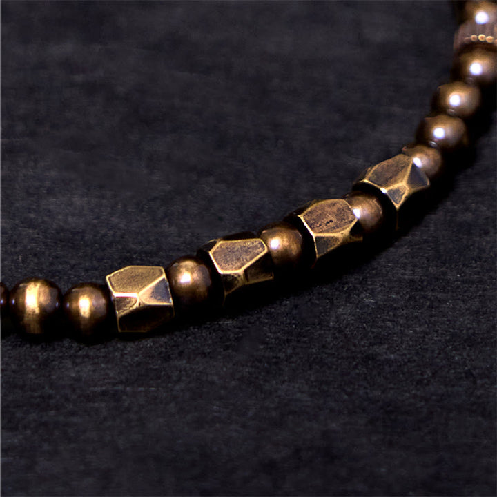 Braccialetto della ricchezza con perline di ottone e rame, stile vintage e semplice, in stile Buddha Stones