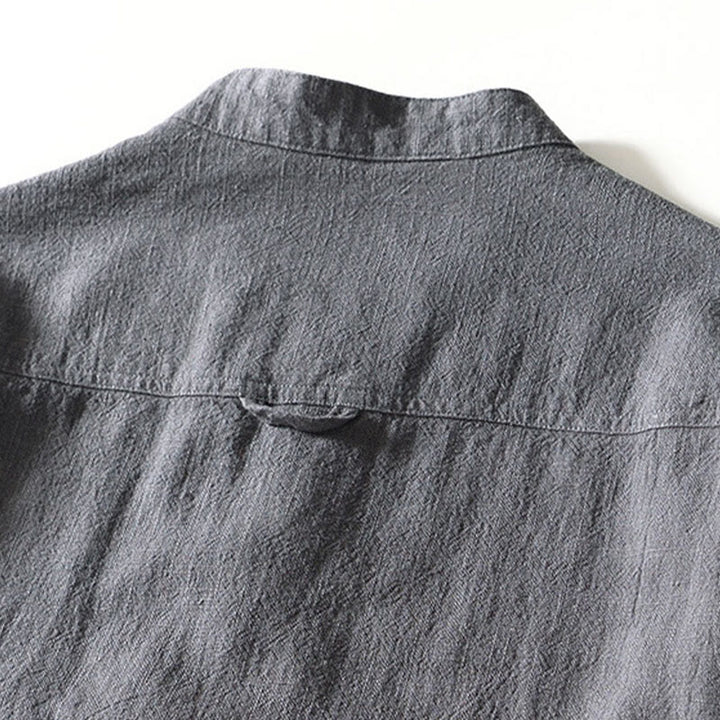 Camicia da uomo in cotone e lino a maniche lunghe con bottoni e tasche, tinta unita, motivo Buddha Stones - image 18