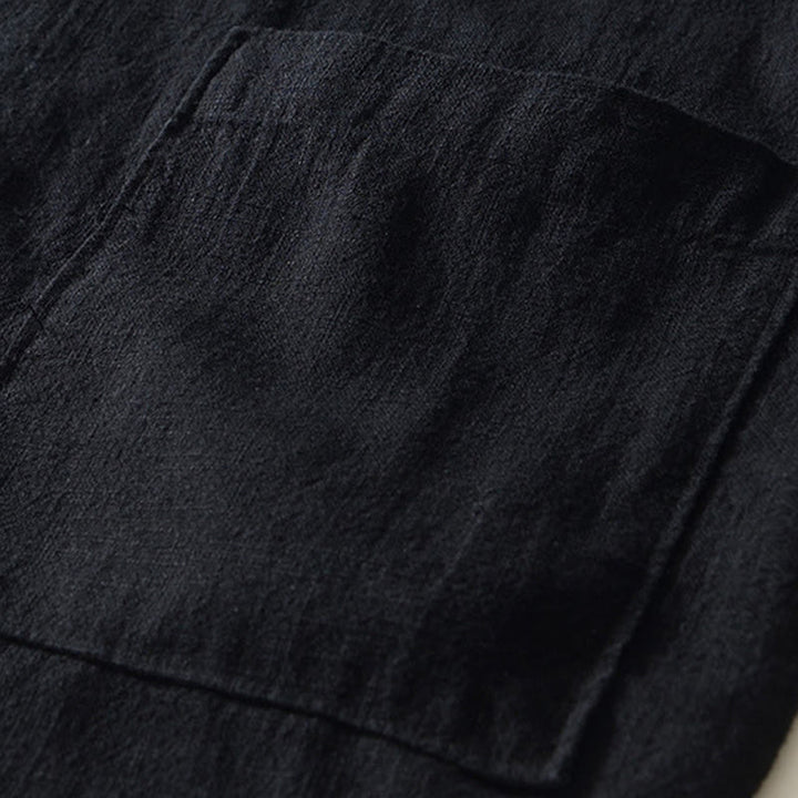 Camicia da uomo in cotone e lino a maniche lunghe con bottoni e tasche, tinta unita, motivo Buddha Stones - image 14