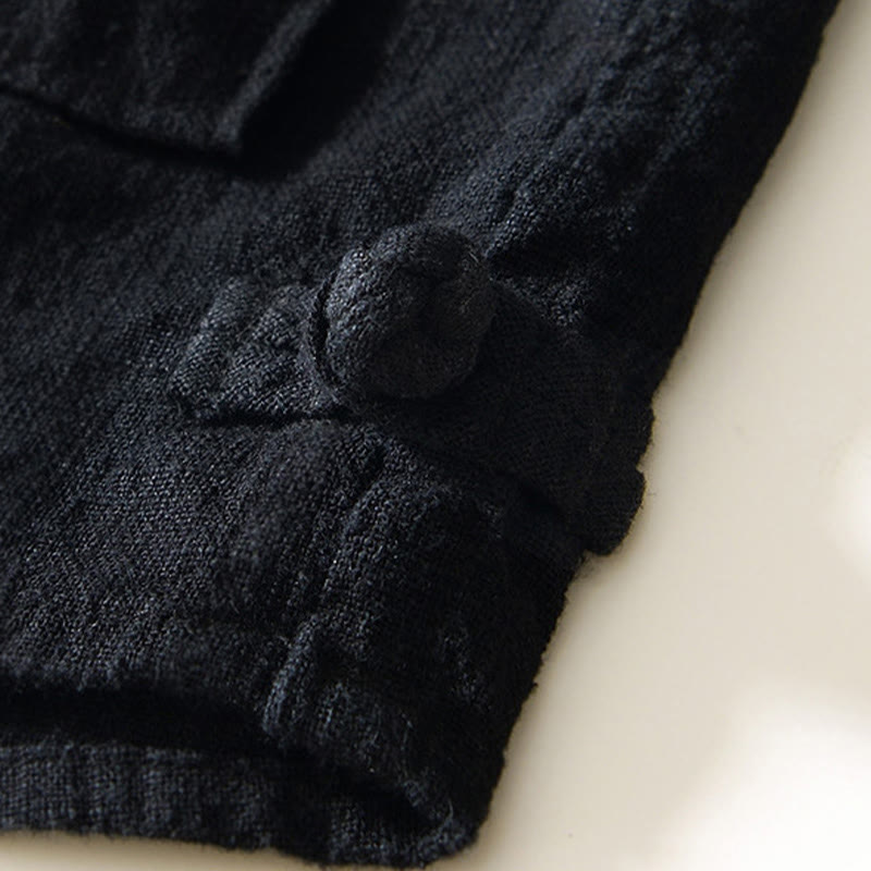 Camicia da uomo in cotone e lino a maniche lunghe con bottoni e tasche, tinta unita, motivo Buddha Stones - image 13