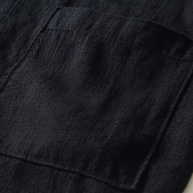 Camicia da uomo in cotone e lino a maniche lunghe con bottoni e tasche, tinta unita, motivo Buddha Stones - image 14