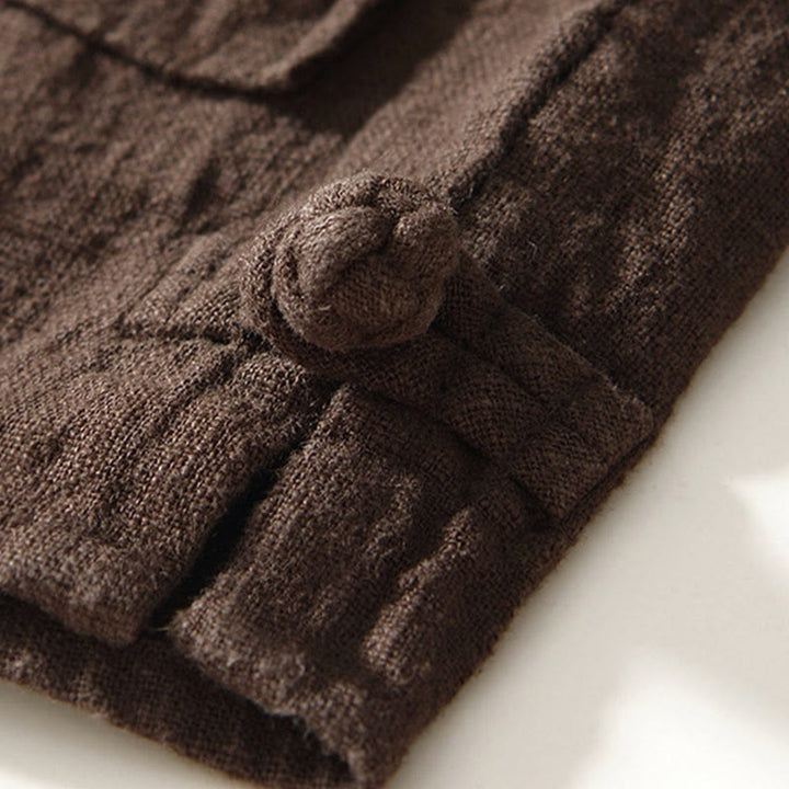 Camicia da uomo in cotone e lino a maniche lunghe con bottoni e tasche, tinta unita, motivo Buddha Stones - image 4