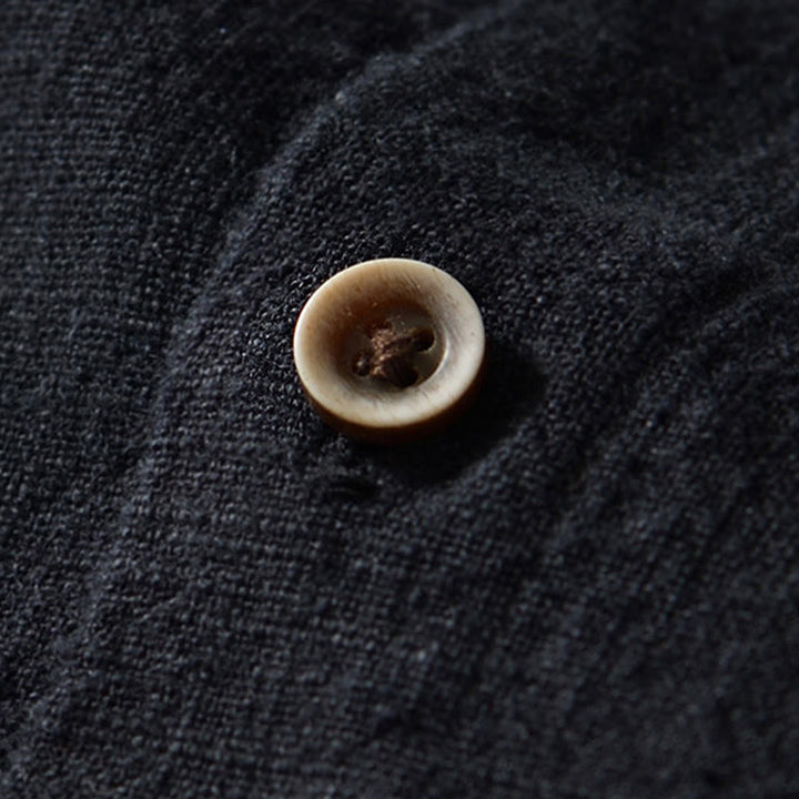 Camicia da uomo in cotone e lino a maniche lunghe con bottoni e tasche, tinta unita, motivo Buddha Stones - image 11