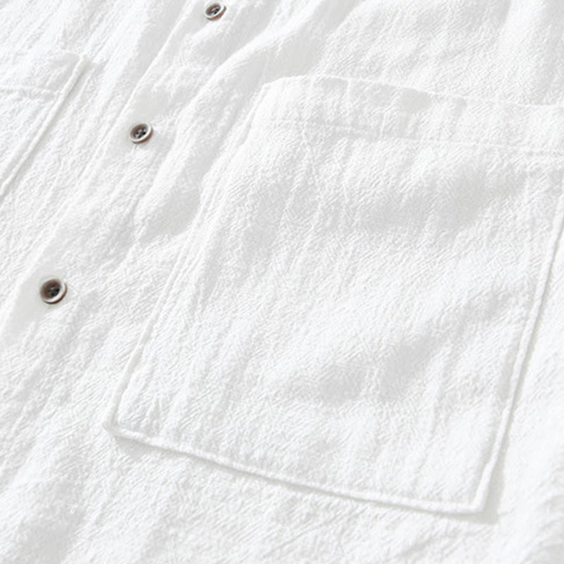 Camicia da uomo in cotone e lino a maniche corte con tasche, modello Buddha Stones, bottoni casual, colletto alto - image 8