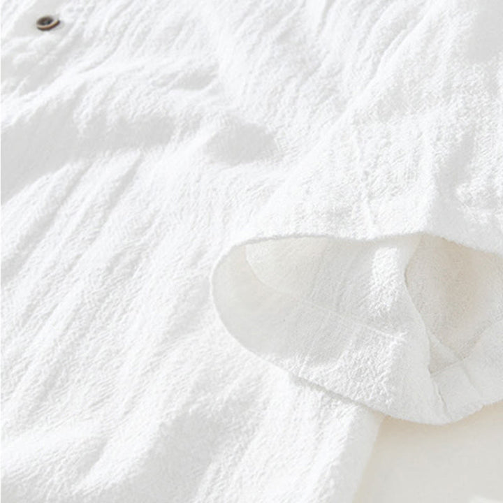 Camicia da uomo in cotone e lino a maniche corte con tasche, modello Buddha Stones, bottoni casual, colletto alto - image 9