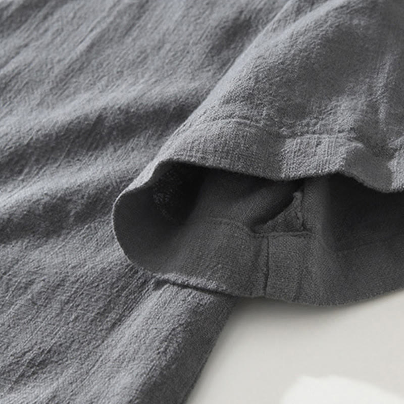 Camicia da uomo in cotone e lino a maniche corte con tasche, modello Buddha Stones, bottoni casual, colletto alto - image 4