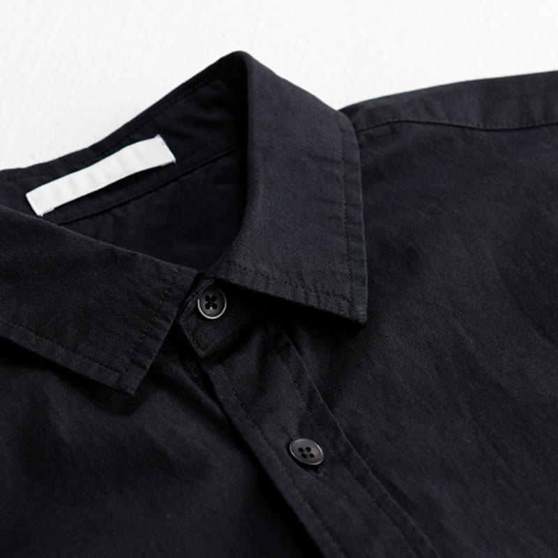 Camicia da uomo in cotone a maniche corte con ricamo Buddha Stones e motivo a fiamma abbinata, con tasca - image 12
