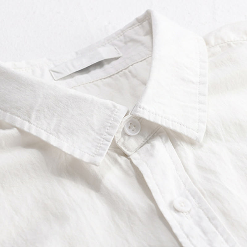 Camicia da uomo in cotone a maniche corte con ricamo Buddha Stones e motivo a fiamma abbinata, con tasca - image 4
