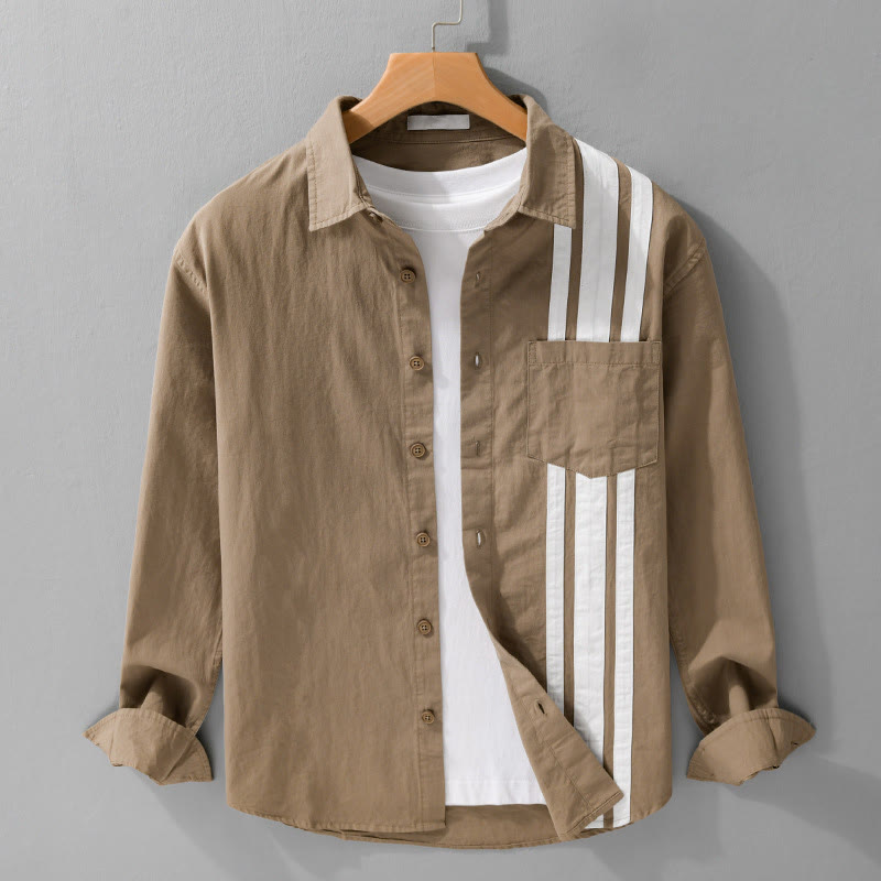 Camicia da uomo in cotone a maniche lunghe con risvolto autunnale, motivo patchwork a contrasto di colore, con tasca e Buddha Stones - Perù - US/UK/AU42, EU52 (3XL) - image 9