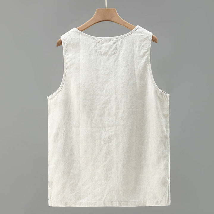 Gilet da uomo in lino senza maniche, estivo, tinta unita, con spacchi laterali, motivo Buddha Stones - image 1