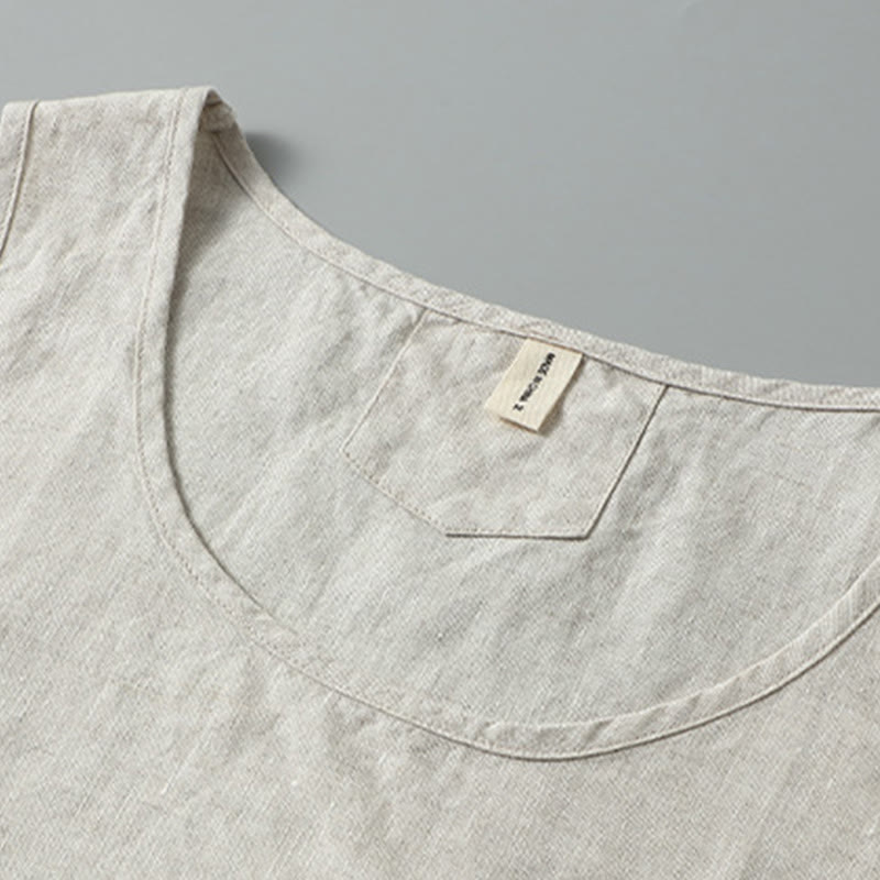 Gilet da uomo in lino senza maniche, estivo, tinta unita, con spacchi laterali, motivo Buddha Stones - image 2