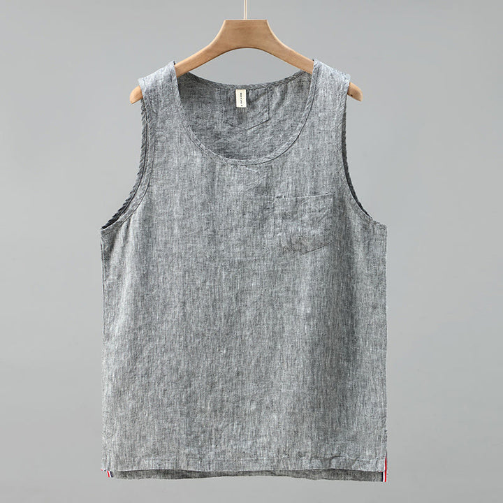 Gilet da uomo in lino senza maniche, estivo, tinta unita, con spacchi laterali, motivo Buddha Stones - Grigio - US/UK/AU42, EU52 (3XL) - image 10