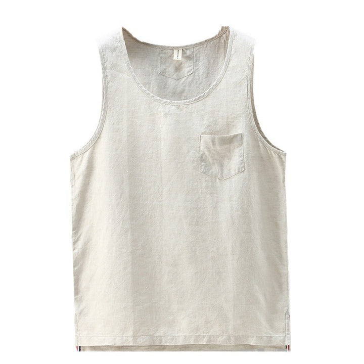Gilet da uomo in lino senza maniche, estivo, tinta unita, con spacchi laterali, motivo Buddha Stones - image 8