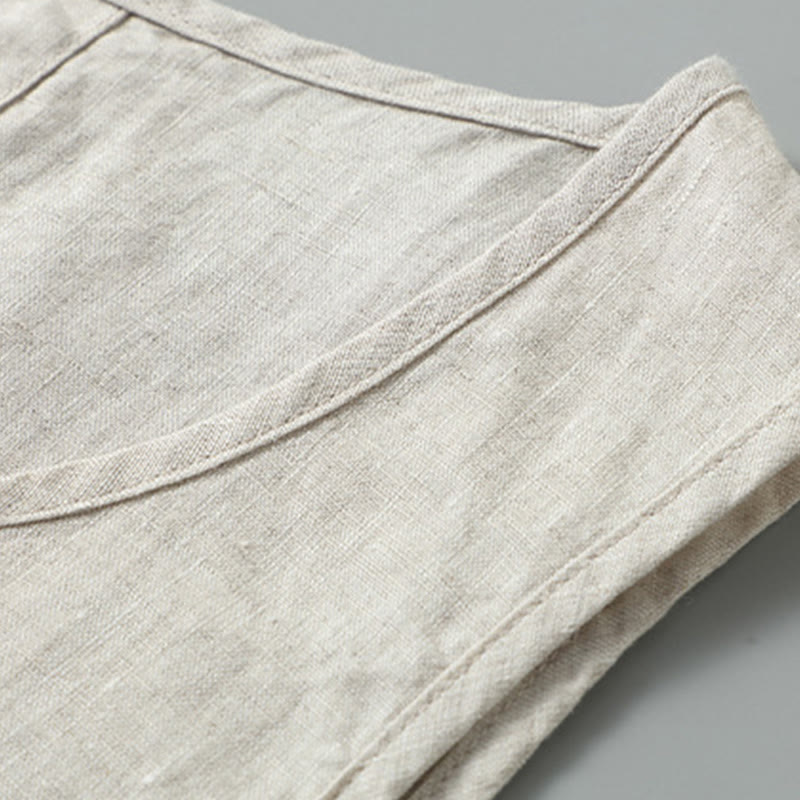 Gilet da uomo in lino senza maniche, estivo, tinta unita, con spacchi laterali, motivo Buddha Stones - image 3