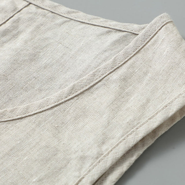 Gilet da uomo in lino senza maniche, estivo, tinta unita, con spacchi laterali, motivo Buddha Stones - image 3