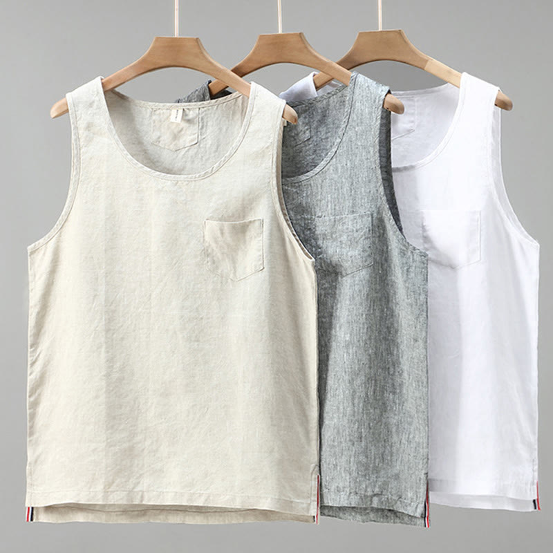 Gilet da uomo in lino senza maniche, estivo, tinta unita, con spacchi laterali, motivo Buddha Stones - image 11