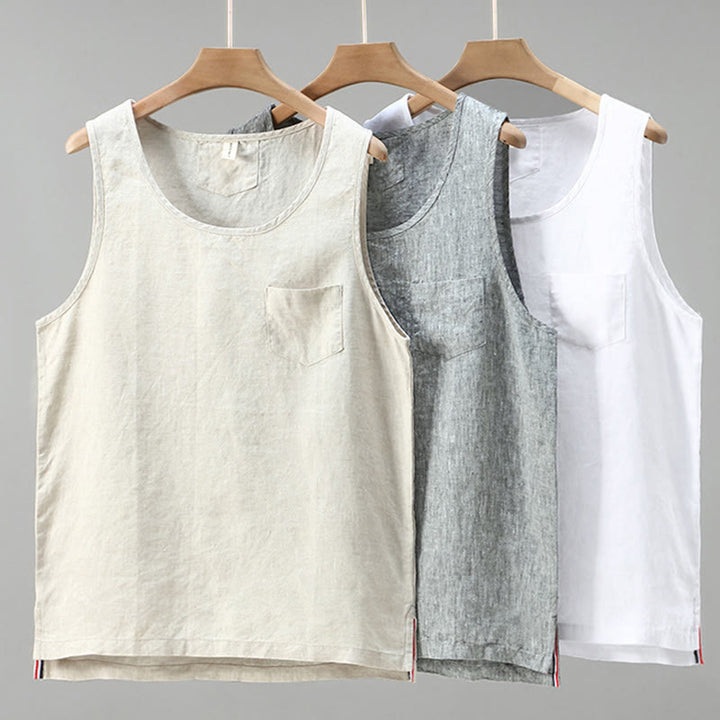 Gilet da uomo in lino senza maniche, estivo, tinta unita, con spacchi laterali, motivo Buddha Stones - image 11