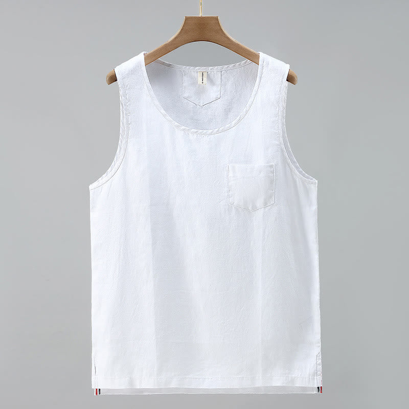 Gilet da uomo in lino senza maniche, estivo, tinta unita, con spacchi laterali, motivo Buddha Stones - Bianco - US/UK/AU42, EU52 (3XL) - image 9
