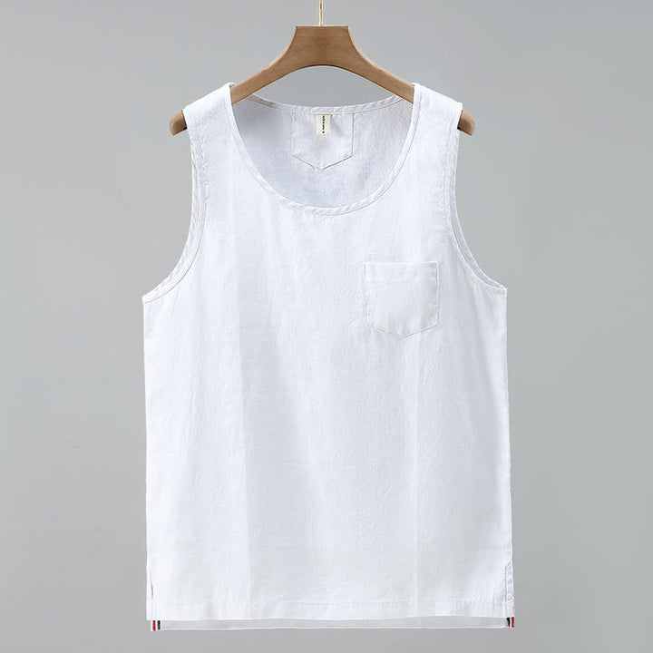 Gilet da uomo in lino senza maniche, estivo, tinta unita, con spacchi laterali, motivo Buddha Stones - Bianco - US/UK/AU42, EU52 (3XL) - image 9