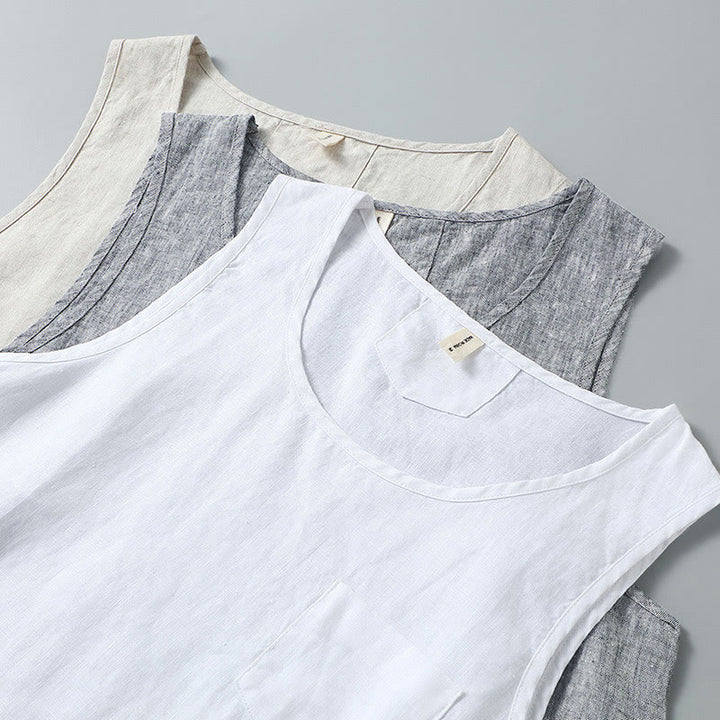 Gilet da uomo in lino senza maniche, estivo, tinta unita, con spacchi laterali, motivo Buddha Stones - image 12