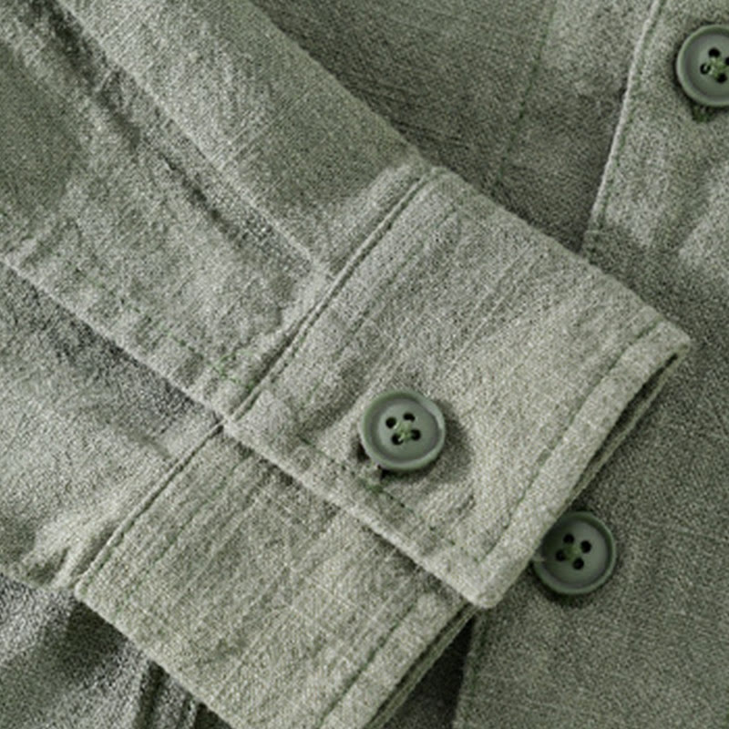 Camicia da uomo in cotone e lino a maniche lunghe con risvolto tinta unita, modello Buddha Stones Commute Fall, con tasca - image 23