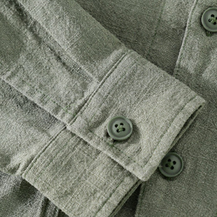 Camicia da uomo in cotone e lino a maniche lunghe con risvolto tinta unita, modello Buddha Stones Commute Fall, con tasca - image 23