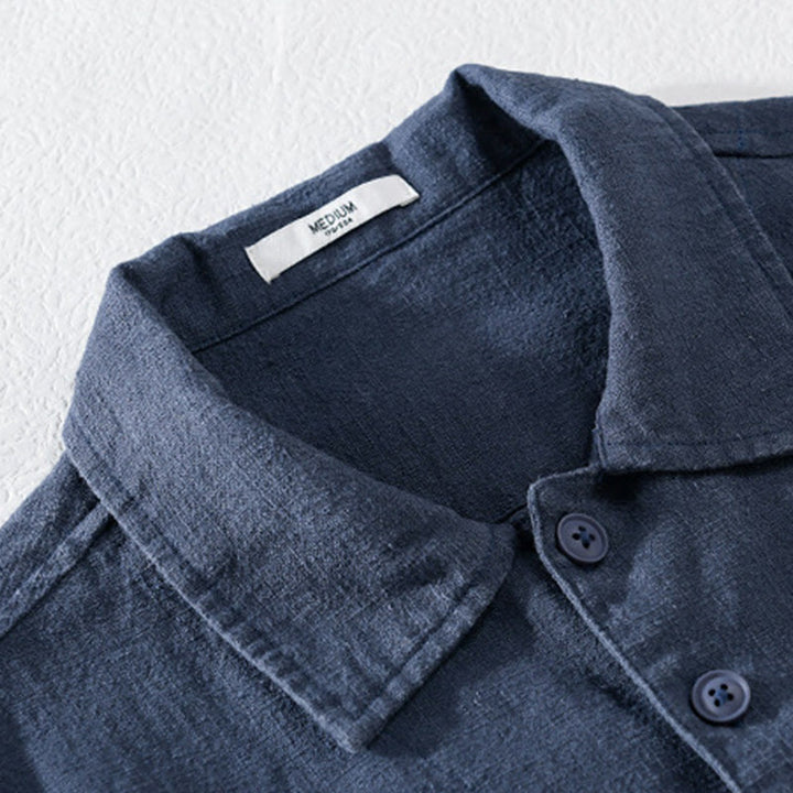 Camicia da uomo in cotone e lino a maniche lunghe con risvolto tinta unita, modello Buddha Stones Commute Fall, con tasca - image 15