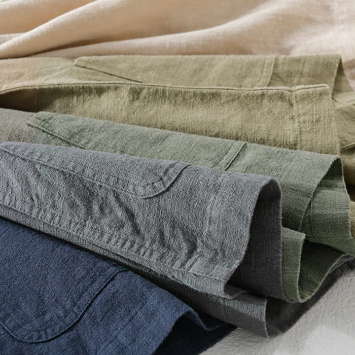 Camicia da uomo in cotone e lino a maniche lunghe con risvolto tinta unita, modello Buddha Stones Commute Fall, con tasca - image 38