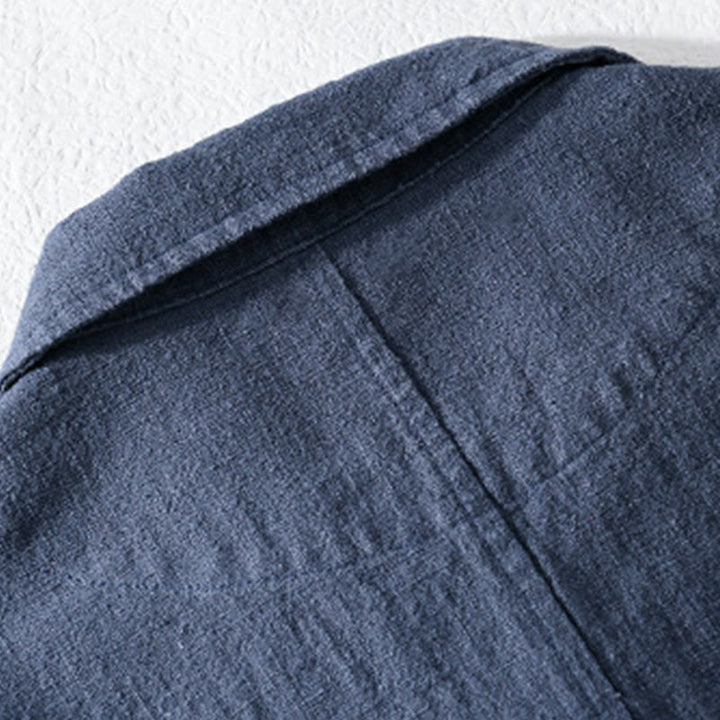 Camicia da uomo in cotone e lino a maniche lunghe con risvolto tinta unita, modello Buddha Stones Commute Fall, con tasca - image 16