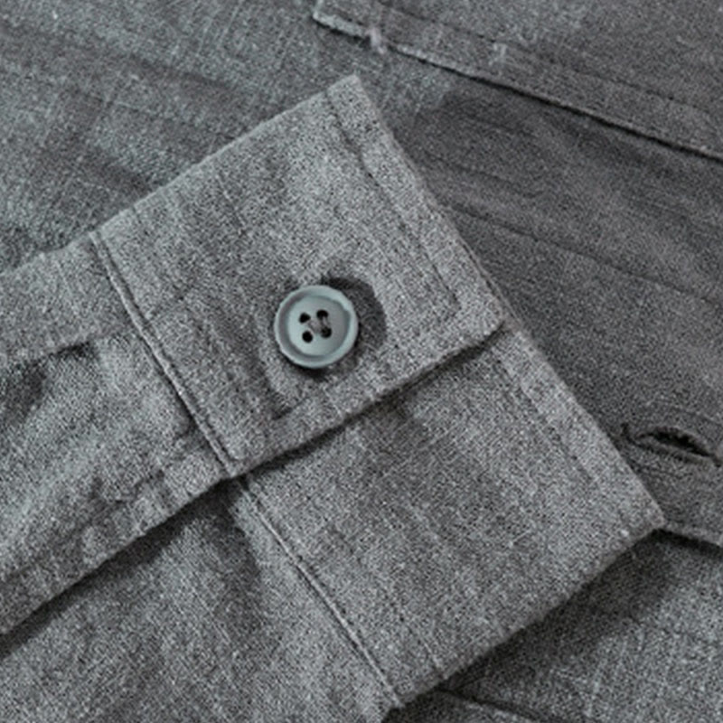 Camicia da uomo in cotone e lino a maniche lunghe con risvolto tinta unita, modello Buddha Stones Commute Fall, con tasca - image 12