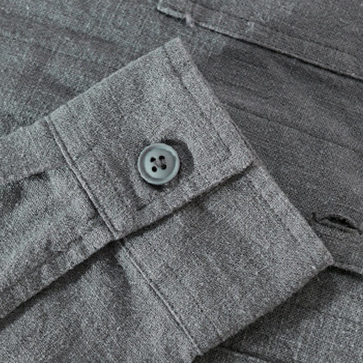 Camicia da uomo in cotone e lino a maniche lunghe con risvolto tinta unita, modello Buddha Stones Commute Fall, con tasca - image 12