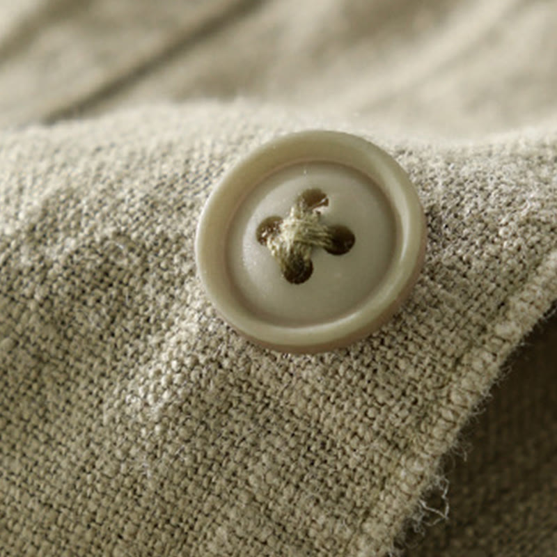 Camicia da uomo in cotone e lino a maniche lunghe con risvolto tinta unita, modello Buddha Stones Commute Fall, con tasca - image 28