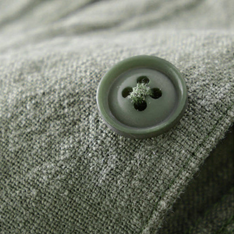 Camicia da uomo in cotone e lino a maniche lunghe con risvolto tinta unita, modello Buddha Stones Commute Fall, con tasca - image 22