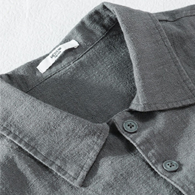 Camicia da uomo in cotone e lino a maniche lunghe con risvolto tinta unita, modello Buddha Stones Commute Fall, con tasca - image 10