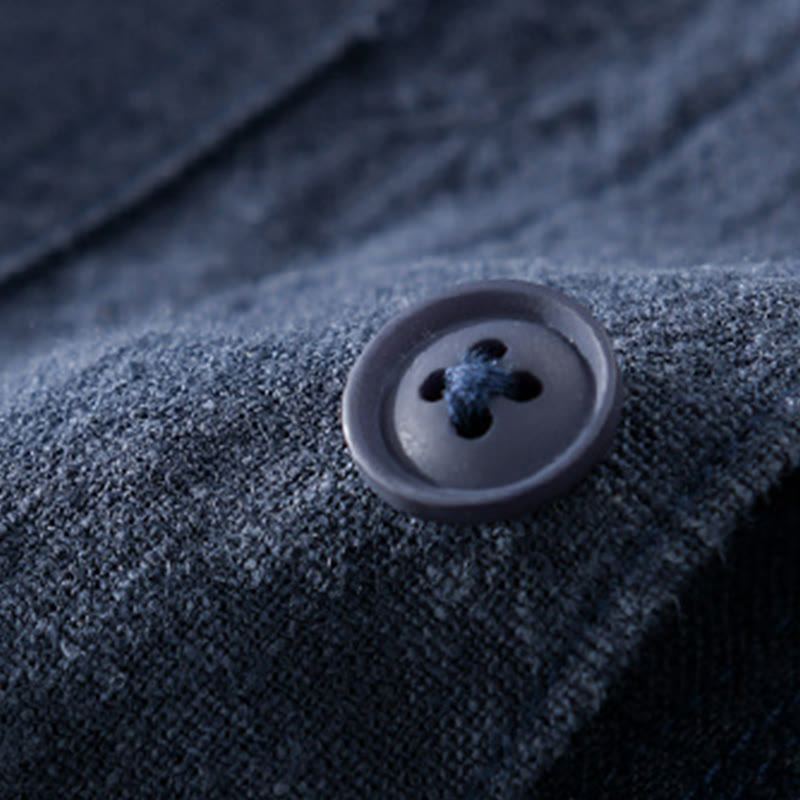 Camicia da uomo in cotone e lino a maniche lunghe con risvolto tinta unita, modello Buddha Stones Commute Fall, con tasca - image 17