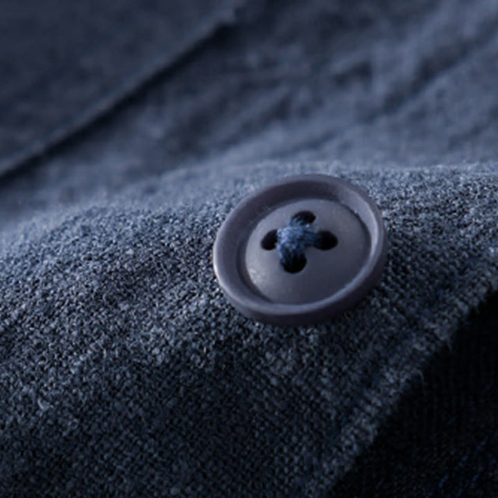 Camicia da uomo in cotone e lino a maniche lunghe con risvolto tinta unita, modello Buddha Stones Commute Fall, con tasca - image 17