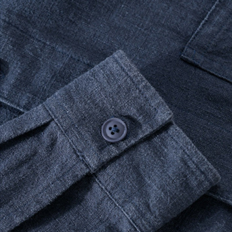 Camicia da uomo in cotone e lino a maniche lunghe con risvolto tinta unita, modello Buddha Stones Commute Fall, con tasca - image 18