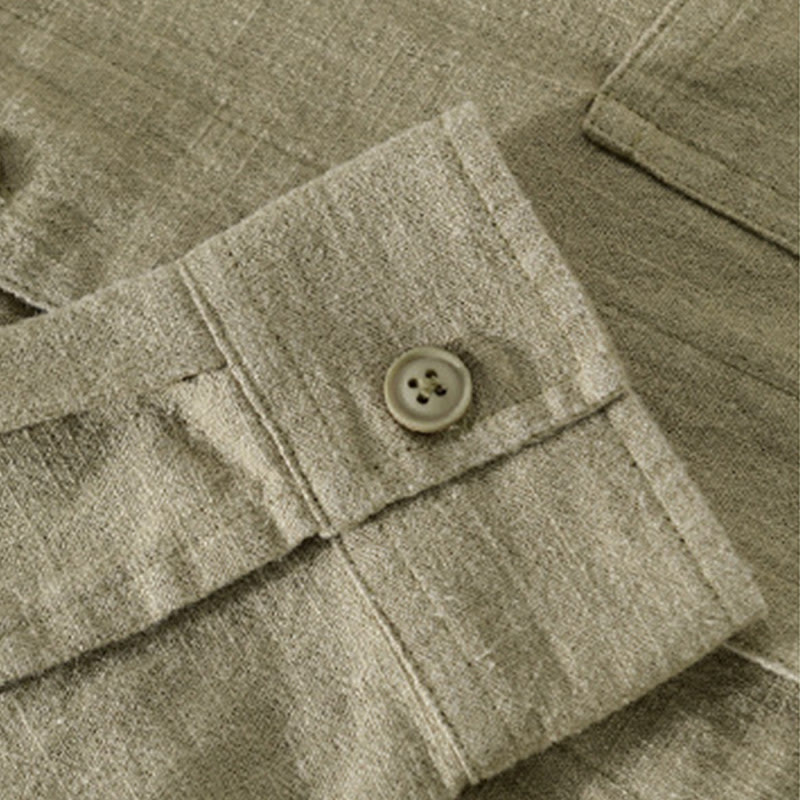 Camicia da uomo in cotone e lino a maniche lunghe con risvolto tinta unita, modello Buddha Stones Commute Fall, con tasca - image 29