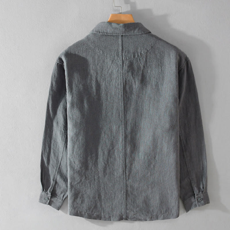 Camicia da uomo in cotone e lino a maniche lunghe con risvolto tinta unita, modello Buddha Stones Commute Fall, con tasca - image 9