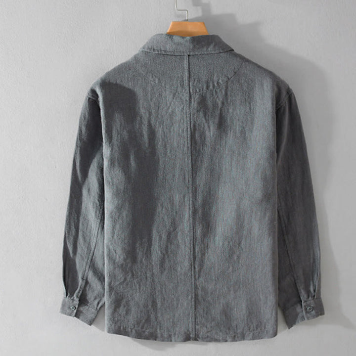 Camicia da uomo in cotone e lino a maniche lunghe con risvolto tinta unita, modello Buddha Stones Commute Fall, con tasca - image 9