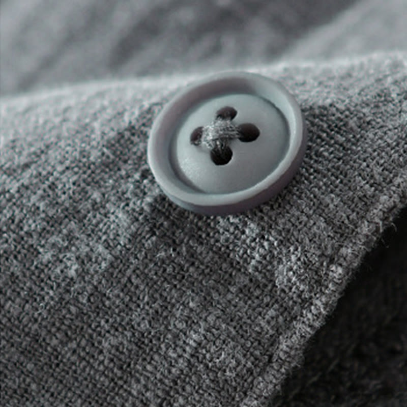 Camicia da uomo in cotone e lino a maniche lunghe con risvolto tinta unita, modello Buddha Stones Commute Fall, con tasca - image 11