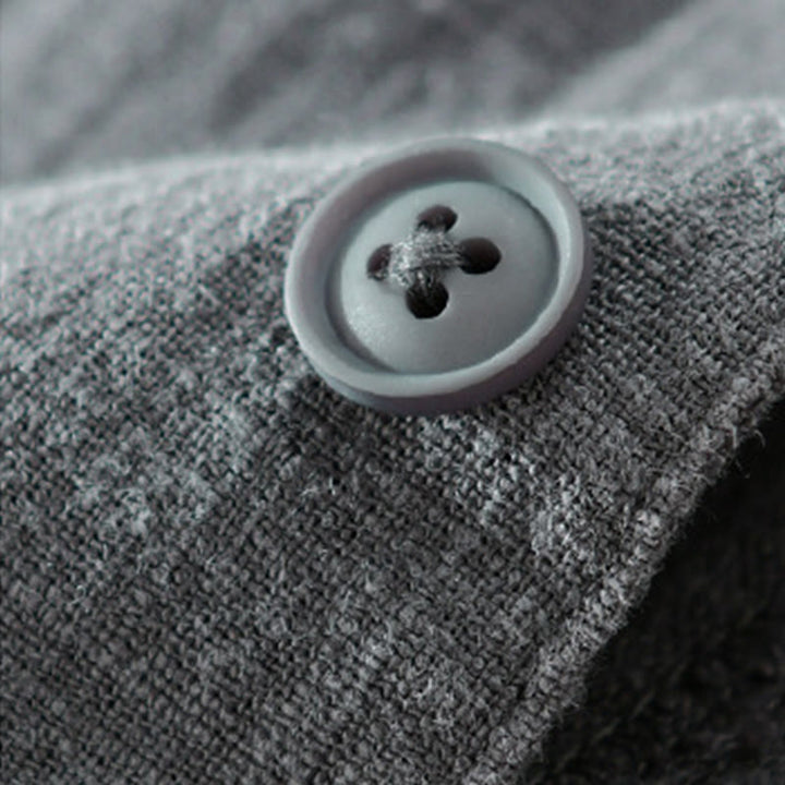 Camicia da uomo in cotone e lino a maniche lunghe con risvolto tinta unita, modello Buddha Stones Commute Fall, con tasca - image 11