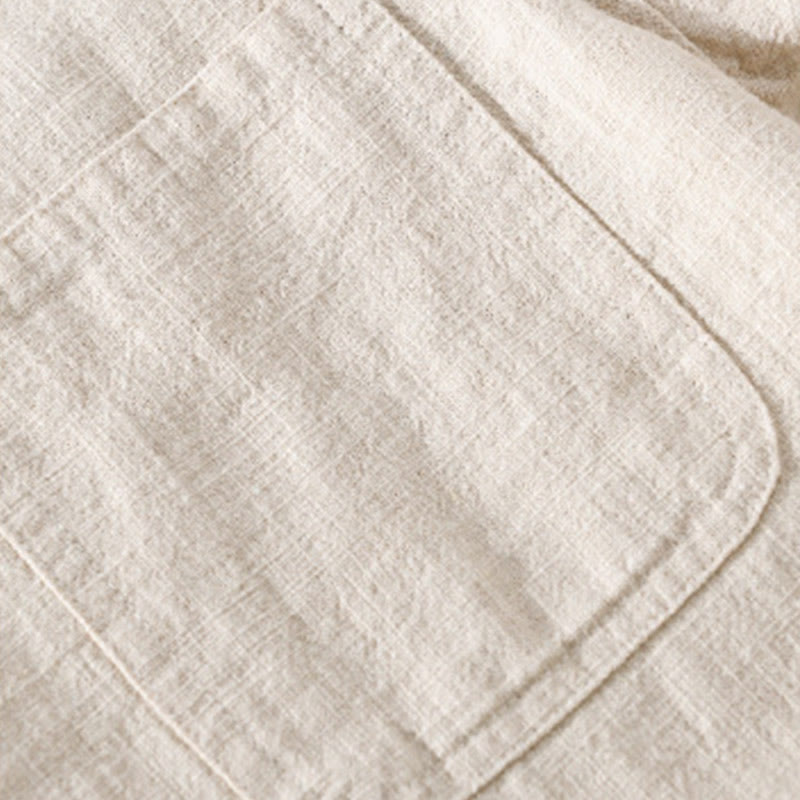 Camicia da uomo in cotone e lino a maniche lunghe con risvolto tinta unita, modello Buddha Stones Commute Fall, con tasca - image 4