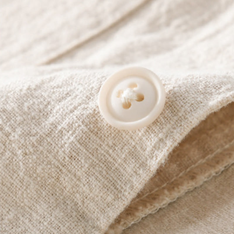 Camicia da uomo in cotone e lino a maniche lunghe con risvolto tinta unita, modello Buddha Stones Commute Fall, con tasca - image 2