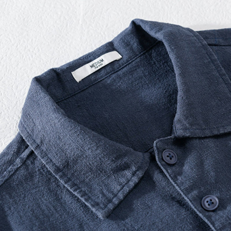 Camicia da uomo in cotone e lino a maniche lunghe con risvolto tinta unita, modello Buddha Stones Commute Fall, con tasca - image 15